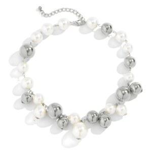 JNF 14k 골드 도금 진주 초커 칼라 목걸이 여성용 크리스탈 라인스톤 진주 성명 목걸이 및 귀걸이 브라이덜 펄 다이아몬드 주얼리 결혼식 세트