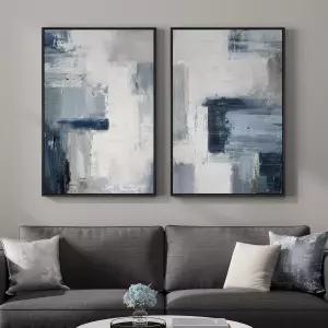 대형 액자 블루 그레이 추상 벽 아트 세트 2개 거실 위한 모던 캔버스 아트워크 침실 복도 홈 오피스