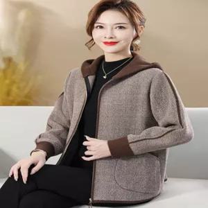 50대 엄마 가을 자켓 루즈핏 겨울 모직 후드 고급