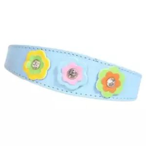 [반려] 강아지 1P 목걸이 반려견 가죽 블루 플라워 목줄 L