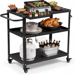타이프니 그릴 카트 테이블 실내 및 실외 잠금식 캐스터 4개 후크 사이드 핸들 파티오 주방용 다기능 피자