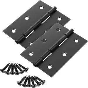 2.5인치 스테인리스 도어 힌지 2개 스틸 접이식 버트 12개 윈도우 나무 상자용 나사 포함 블랙