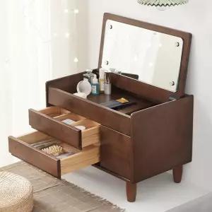 플립형 좌식 화장대 원목 미니 탁자 메이크업 테이블 화장품함 브라운 드레서 수납장 소형