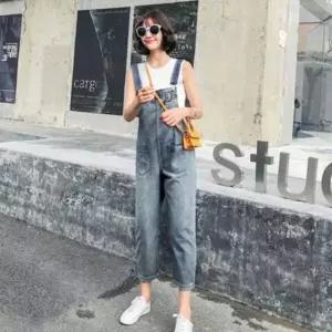 연청 데님룩 팬츠 여름멜빵코디 롤업 캐주얼 멜빵 9부 QOi3+8jUr