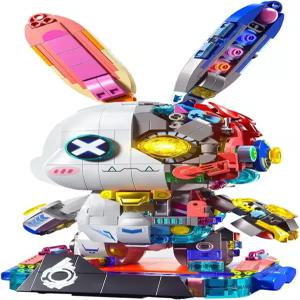 기계식 토끼 빌딩 세트 - 펑크 스타일 동물 컬렉션 장난감 로봇 LED 라이트 네온 수집용 12세 이상 1377PCS