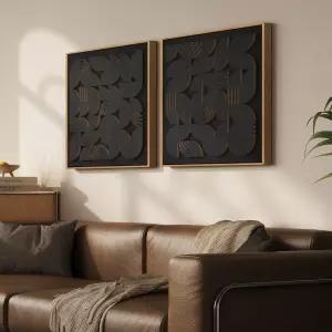 거실용 액자형 3D 블랙 추상 목재 벽 아트 벽용 현대 기하학 그림 아트워크 2종 세트 침실 주방 사무실
