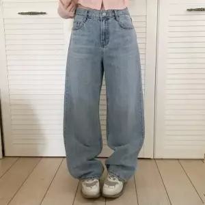 여성 프리미엄 루즈핏 일상 연청 청바지