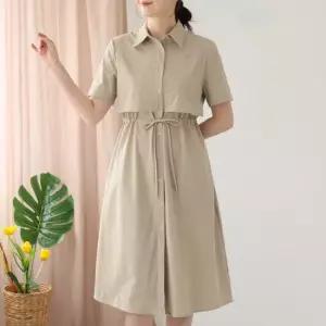 요크 트렌치 반팔 원피스 편한 허리 스트링 여름 외출룩 VOP103