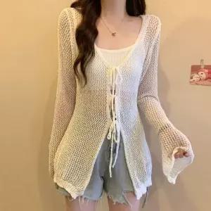 가디건 펀칭 아우터 긴팔 여름 스트링 니트 봄 캐주얼한 포인트 원픽