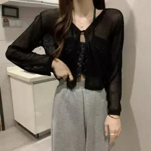 유니크 숏 스트링 가슴 시스루 아우터 여름 망사 가디건 원픽