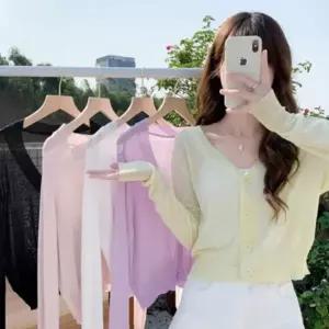 루즈핏 긴팔 파스텔톤 브이넥 가디건 시스루 여름 얇은 니트 원픽
