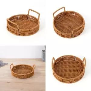 ( )원형 라탄짜임 트레이 20cm 내추럴 수납바구니 간식바구니 정리바구니