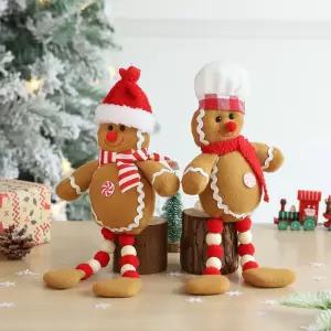 Crbozy 2Pcs 크리스마스 플러시 진저브레드 소년 소녀 피규어 쿠키 컬러와 빨간색 및 흰색 셰프 모자