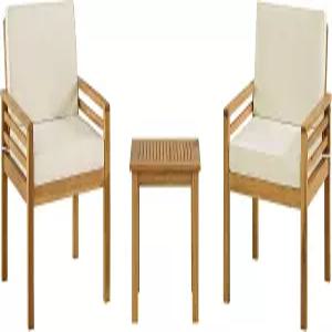 오케모 3피스 파티오 세트 - 내후성 야외 테이블 및 의자 데크 수영장 또는 선룸용 아카시아 나무 가구