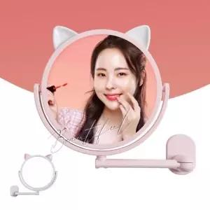 (색상 핑크)360도 회전 흡착 욕실 메이크업 고양이 거울 벽거울 화장대 벽걸이 인테리어 소품 부착