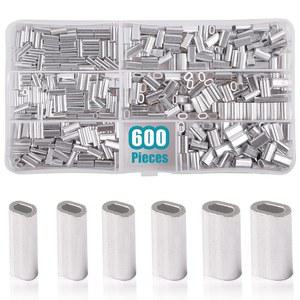OROOTL 낚시 크림프 슬리브 키트, 600 pcs 싱글 크림프 슬리브 모음 알루미늄 낚시 라인 크림프 슬리브 타원형 낚시 루프 슬리브 튜브 커넥터 와이어 로프 케이블 리더 리깅 태클