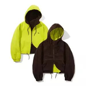 코드그라피 CGP 우먼 코듀로이 리버시블 플리스 크롭 후드집업_라임옐로우 987572