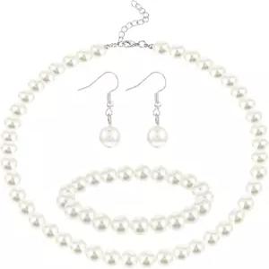 결혼식 생일 발렌타인데이 크리스마스 선물로 적합한 여성용 텔루코 진주 주얼리 세트 3종 10mm 목걸이 및
