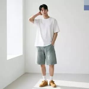 TBZ ACC 2008M 남자 워싱 패치 버뮤다 밴딩 데님 반바지