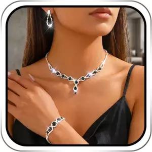 ACEDRE 로얄 블루 주얼리 세트 브라이덜 라인스톤 목걸이 귀걸이 팔찌 여성용 웨딩 코스튬