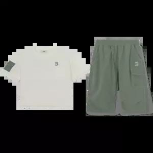 MLB 키즈 아웃도어 베이직 7부 팬츠 티셔츠세트 보스턴 레드삭스 IVORY 7AS1B1163 43IVS