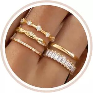 여성용 프롤로버 스태커블 실버/골드 반지 비타래 트렌디한 다인티 14K 도금 스태킹 큐빅 지르코니아 엄지