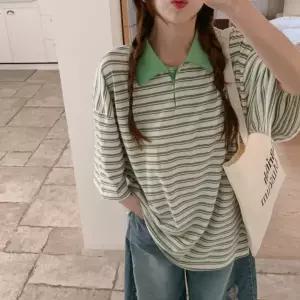 [다잇템] 여성 단가라 반소매 카라넥 빅사이즈 티셔츠