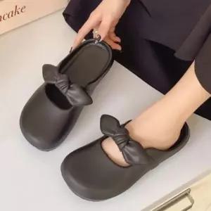 [다잇템] 여성 라운드토 장식 리본 일상 SS 샌들힐 슬리퍼