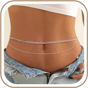 여성용 CHESKY 14K 골드 도금 실버 허리 체인 레이어드 벨리 벨트 비치 비즈 방수 뱀 쿠바 바디 여름