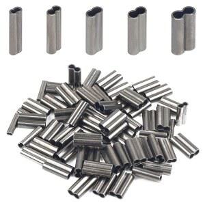 VATEICO 100PCS 더블 구리 크림프 슬리브, 구리 슬리브 와이어 로프 낚시 크림프 슬리브 낚시 라인 튜브 커넥터 모노 리더 크림프