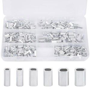 AGOOL 낚시 알루미늄 크림프 슬리브 키트 - 와이어 로프 및 케이블 낚시 라인 튜브 커넥터 와이어 리더 리깅 태클용 500pcs 단일 크림프 슬리브 타원형 알루미늄 크림프 링 슬리브 키트