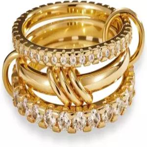 여성용 호스크론 골드 스태커블 링 고급 18K 도금 CZ 큐빅 지르코니아 너클 세트