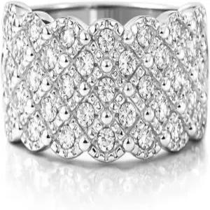 페어리 커플 여성용 11mm 와이드 청키 파베 밴드 링 멀티 로우 CZ 스테이트먼트 18K 화이트 골드 도금