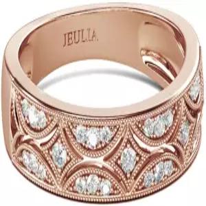 줄리아 여성 와이드 이터널 링 웨딩 밴드 밀그레인 라운드 컷 18k 화이트 골드 도금 로맨틱 생일 기념