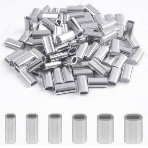 실라논 낚시 크림프 슬리브, 100개 알루미늄 싱글 크림프 슬리브 타원 크림핑 루프 슬리브 낚시 라인 크림프 튜브 커넥터 와이어 로프 크림프 슬리브 리더 리깅 태클