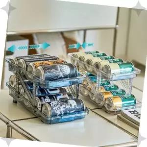 냉장고 음료 정리 선반 캔 보관 트레이 공간 활용 수납 용기 크기 조절 가능