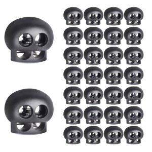 충격 코드 / 드로스트링 / 탄성 코드 / 신발끈 잠금 장치를 위한 NoxWisp 30개 플라스틱 스프링 코드 잠금 장치, 블랙 더블 홀 스프링 스토퍼 고정 슬라이더 전환