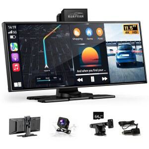자동차용 15인치 무선 카플레이 화면 휴대용 에이플 안드로이드 오토 4K 대시캠 백업 카메라 블루투스 내비게이션 음성 제어 GPS 미러 링크