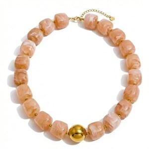 여성용 맥식 컬러풀 비즈 초커 목걸이: 보호 대형 사각 아크릴 비즈 목걸이 스테인리스 스틸 조절 서퍼 비치 스트랜드 목걸이 여름 핸드메이드 주얼리 선물