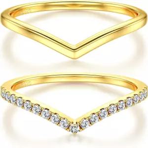 도차이스 여성용 2PCS 실버 링 925 스털링 14K 골드 도금 위시본 변색되지 않는 웨딩 밴드 스태커블 다인티
