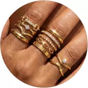 여성용 미오펑 스태커블 골드 링 비타니쉬 14k 도금 큐빅 지르코니아 얇은 엄지 세트 사이즈 5-10용