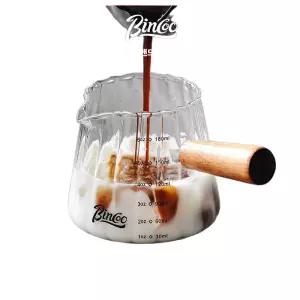 에스프레소 유리 계량컵 커피 추출 나무손잡이 눈금 밀크잔