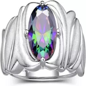 Rylos Solitaire 9X7MM 타원형 보석 반지 새틴 마감 밴드 스털링 실버 탄생석 사이즈 5-10