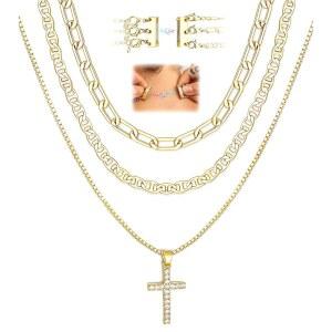 마그네틱 걸쇠를 가진 여성을 위한 레이어드 크로스 목걸이, 14K 골드 도금/슬리버 컬러 논 변색 페이퍼클립 체인 스택, 트렌디한 스태커블 초커 주얼리, 아내 여자친구를 위한 발렌타인데이 생일 선물