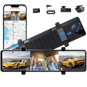 3채널 미러 대시캠 12인치 트리플 리어 뷰 4K 후면 1080P 카메라 8GHz WiFi G센서 야간 투시 후진 보조 주차 모니터링 기능