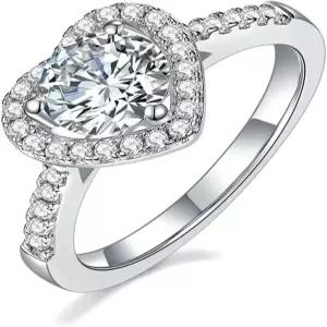 여성용 젬라이트 하트 모양 1캐럿 다이아몬드 약혼 반지 완벽한 D-컬러 훌륭한 컷 로맨틱 프로포즈 선물
