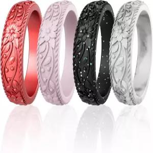 여성용 썬더핏 실리콘 링 고무 약혼 웨딩 밴드 바인 디자인 5.5mm 너비 두께 - 버라이어티 멀티팩 4-12