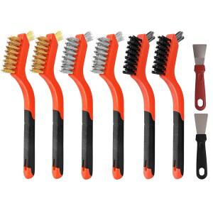 Jikvmis 12피스 와이어 브러시 세트, 용접 슬래그와 녹을 청소하는 나일론/브라스/스테인리스 강모, 미니 헤드가 있는 스크래치 브러시 및 일상적인 청소를 위한 매달린 구멍