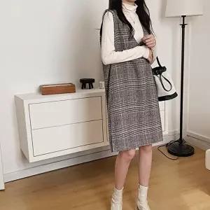 민소매 체크 단정한원피스 원피스 H라인 (HSJ-WF55112)