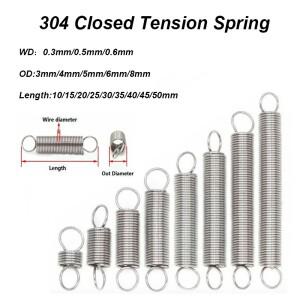 304 스테인레스 스틸 소형 인장 스프링 10개 듀얼 후크 와이어 0.3 0.6mm 외경 길이 15 50mm DIY 및 하드웨